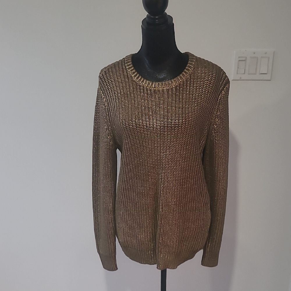 Michael Kors Metallic Gold Crew Neck Sweater